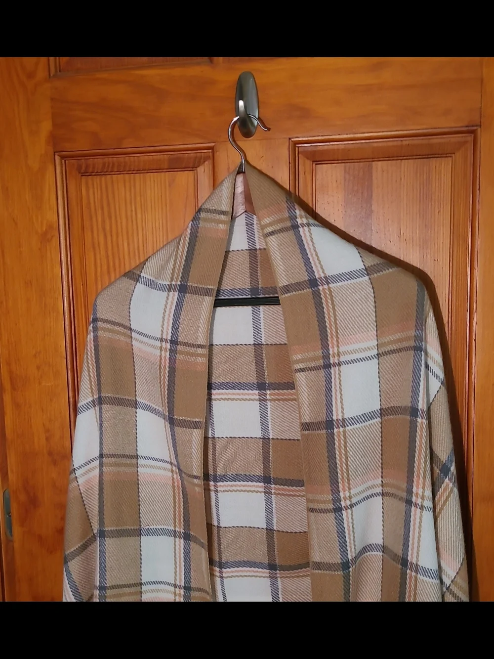 Plaid Fringe Wrap Scarf in Camel and Cream NWOT